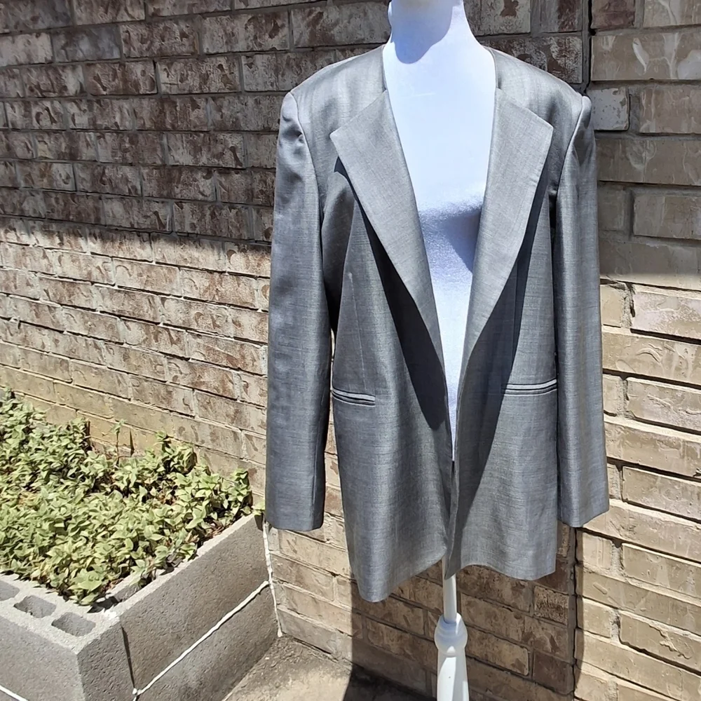 RAEY Blazer Open-Front Grey Long Sleeve Virgin Wool Silk   Women Size UK12 / US8 - Picture 4 of 16